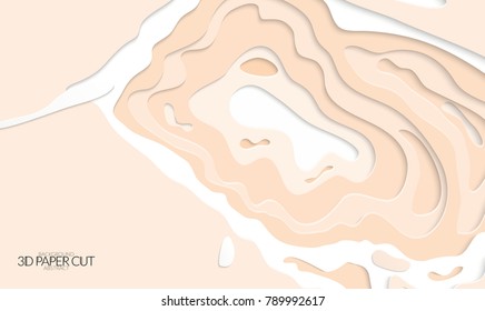 Abstract banner template with 3D paper cut art. Vector  paper cut layers create topography map concept or smooth origami paper carving craft. Wavy layered material design paper art poster.