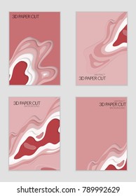 Abstract banner template with 3D paper cut art. Vector  paper cut layers create topography map concept or smooth origami paper carving craft. Wavy layered material design paper art poster.