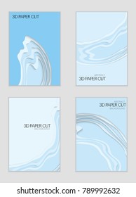 Abstract banner template with 3D paper cut art. Vector  paper cut layers create topography map concept or smooth origami paper carving craft. Wavy layered material design paper art poster.
