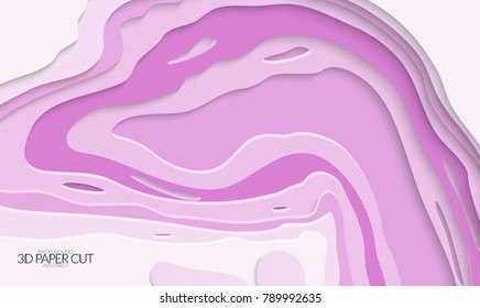 Abstract banner template with 3D paper cut art. Vector  paper cut layers create topography map concept or smooth origami paper carving craft. Wavy layered material design paper art poster.