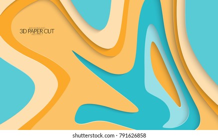 Abstract banner template with 3D paper cut art. Vector  paper cut layers create topography map concept or smooth origami paper carving craft. Wavy layered material design paper art poster.