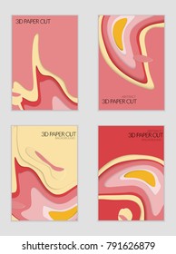 Abstract banner template with 3D paper cut art. Vector  paper cut layers create topography map concept or smooth origami paper carving craft. Wavy layered material design paper art poster.