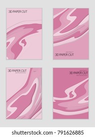 Abstract banner template with 3D paper cut art. Vector  paper cut layers create topography map concept or smooth origami paper carving craft. Wavy layered material design paper art poster.