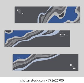 Abstract banner template with 3D paper cut art. Vector  paper cut layers create topography map concept or smooth origami paper carving craft. Wavy layered material design paper art poster.