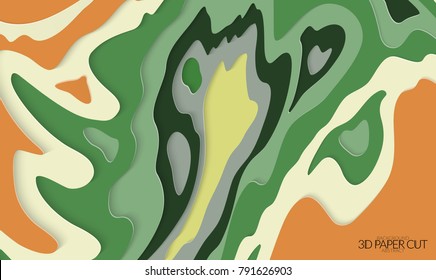 Abstract banner template with 3D paper cut art. Vector  paper cut layers create topography map concept or smooth origami paper carving craft. Wavy layered material design paper art poster.
