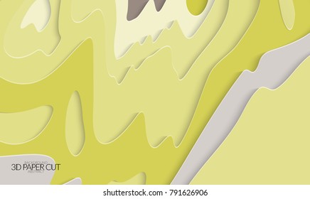 Abstract banner template with 3D paper cut art. Vector  paper cut layers create topography map concept or smooth origami paper carving craft. Wavy layered material design paper art poster.