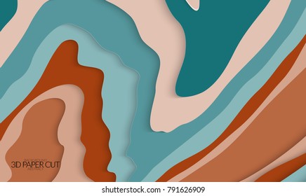 Abstract banner template with 3D paper cut art. Vector  paper cut layers create topography map concept or smooth origami paper carving craft. Wavy layered material design paper art poster.