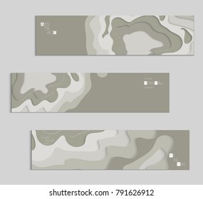 Abstract banner template with 3D paper cut art. Vector  paper cut layers create topography map concept or smooth origami paper carving craft. Wavy layered material design paper art poster.
