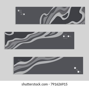 Abstract banner template with 3D paper cut art. Vector  paper cut layers create topography map concept or smooth origami paper carving craft. Wavy layered material design paper art poster.