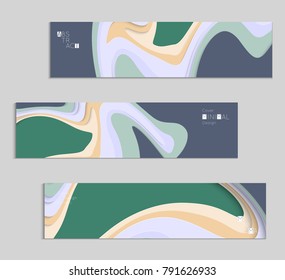 Abstract banner template with 3D paper cut art. Vector  paper cut layers create topography map concept or smooth origami paper carving craft. Wavy layered material design paper art poster.