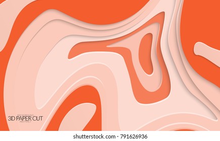 Abstract banner template with 3D paper cut art. Vector  paper cut layers create topography map concept or smooth origami paper carving craft. Wavy layered material design paper art poster.