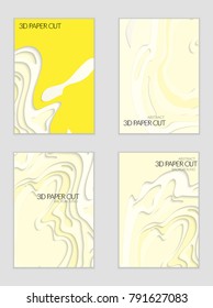 Abstract banner template with 3D paper cut art. Vector  paper cut layers create topography map concept or smooth origami paper carving craft. Wavy layered material design paper art poster.