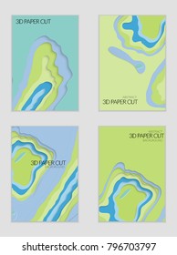 Abstract banner template with 3D paper cut art. Vector  paper cut layers create topography map concept or smooth origami paper carving craft. Wavy layered material design paper art poster.