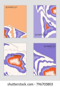 Abstract banner template with 3D paper cut art. Vector  paper cut layers create topography map concept or smooth origami paper carving craft. Wavy layered material design paper art poster.