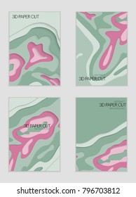 Abstract banner template with 3D paper cut art. Vector  paper cut layers create topography map concept or smooth origami paper carving craft. Wavy layered material design paper art poster.