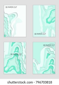Abstract banner template with 3D paper cut art. Vector  paper cut layers create topography map concept or smooth origami paper carving craft. Wavy layered material design paper art poster.