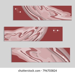 Abstract banner template with 3D paper cut art. Vector  paper cut layers create topography map concept or smooth origami paper carving craft. Wavy layered material design paper art poster.