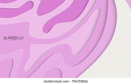 Abstract banner template with 3D paper cut art. Vector  paper cut layers create topography map concept or smooth origami paper carving craft. Wavy layered material design paper art poster.