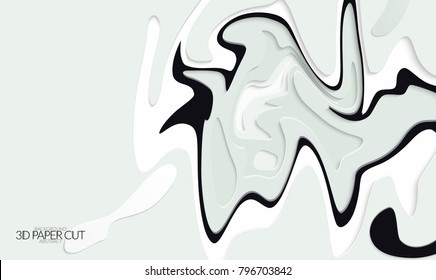 Abstract banner template with 3D paper cut art. Vector  paper cut layers create topography map concept or smooth origami paper carving craft. Wavy layered material design paper art poster.