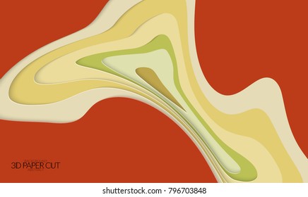 Abstract banner template with 3D paper cut art. Vector  paper cut layers create topography map concept or smooth origami paper carving craft. Wavy layered material design paper art poster.