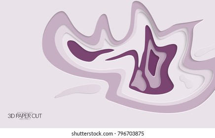 Abstract banner template with 3D paper cut art. Vector  paper cut layers create topography map concept or smooth origami paper carving craft. Wavy layered material design paper art poster.