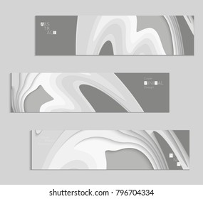 Abstract banner template with 3D paper cut art. Vector  paper cut layers create topography map concept or smooth origami paper carving craft. Wavy layered material design paper art poster.