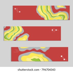 Abstract banner template with 3D paper cut art. Vector  paper cut layers create topography map concept or smooth origami paper carving craft. Wavy layered material design paper art poster.