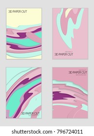 Abstract banner template with 3D paper cut art. Vector  paper cut layers create topography map concept or smooth origami paper carving craft. Wavy layered material design paper art poster.