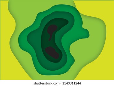 Abstract banner template with 3D papercut background. Vector paper cut layers create topography green ecology concept or smooth origami texture. Illustration element.