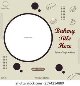 Abstract banner template bakery products. Online bakery products promotion web banner. Abstract vector shape social media post.