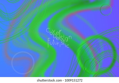 Abstract banner template with blurred curvy lines and geometric shapes. Poster with gradient neon colored  lines like tangled threads. Bright colorful shapes with marble texture.