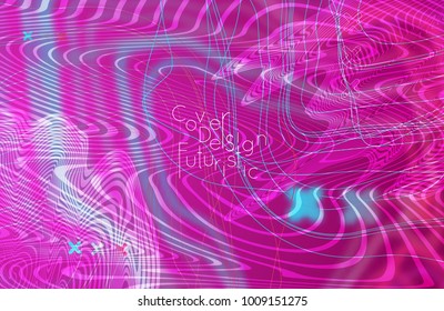 Abstract banner template with blurred curvy lines and geometric shapes. Poster with gradient neon colored  lines like tangled threads. Bright colorful shapes with marble texture.