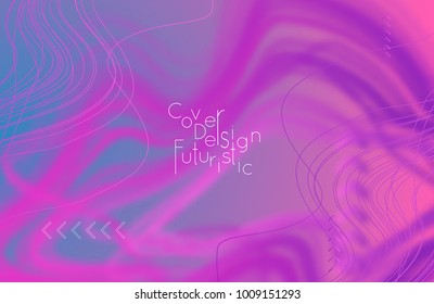 Abstract banner template with blurred curvy lines and geometric shapes. Poster with gradient neon colored  lines like tangled threads. Bright colorful shapes with marble texture.