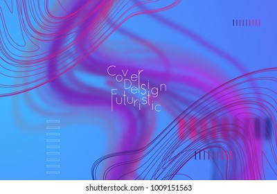 Abstract banner template with blurred curvy lines and geometric shapes. Poster with gradient neon colored  lines like tangled threads. Bright colorful shapes with marble texture.