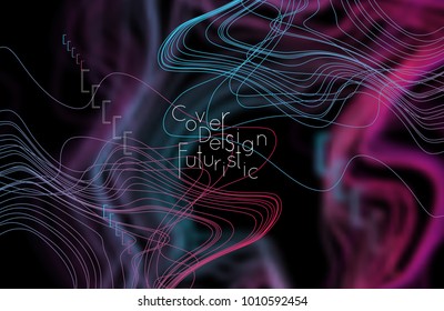 Abstract banner template with blurred curvy lines and geometric shapes. Poster with gradient neon colored  lines like tangled threads. Bright colorful shapes 