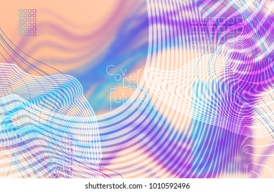 Abstract banner template with blurred curvy lines and geometric shapes. Poster with gradient neon colored  lines like tangled threads. Bright colorful shapes 