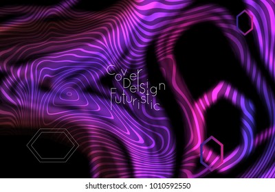 Abstract banner template with blurred curvy lines and geometric shapes. Poster with gradient neon colored  lines like tangled threads. Bright colorful shapes 
