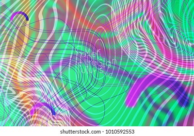 Abstract banner template with blurred curvy lines and geometric shapes. Poster with gradient neon colored  lines like tangled threads. Bright colorful shapes 