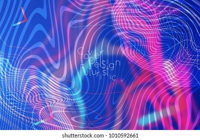 Abstract banner template with blurred curvy lines and geometric shapes. Poster with gradient neon colored  lines like tangled threads. Bright colorful shapes 