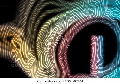 Abstract banner template with blurred curvy lines and geometric shapes. Poster with gradient neon colored  lines like tangled threads. Bright colorful shapes  