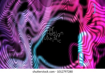 Abstract banner template with blurred curvy lines and geometric shapes. Poster with gradient neon colored  lines like tangled threads. Bright colorful shapes with marble texture.