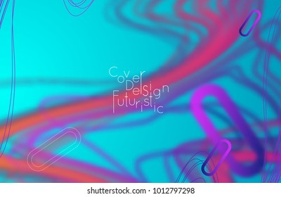 Abstract banner template with blurred curvy lines and geometric shapes. Poster with gradient neon colored  lines like tangled threads. Bright colorful shapes with marble texture.