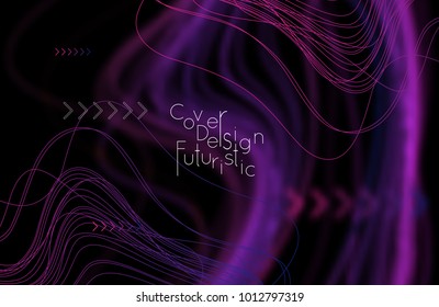 Abstract banner template with blurred curvy lines and geometric shapes. Poster with gradient neon colored  lines like tangled threads. Bright colorful shapes with marble texture.