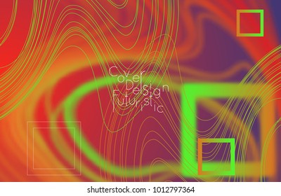 Abstract banner template with blurred curvy lines and geometric shapes. Poster with gradient neon colored  lines like tangled threads. Bright colorful shapes with marble texture.