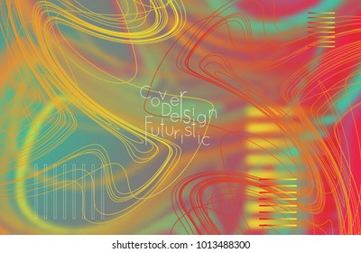 Abstract banner template with blurred curvy lines and geometric shapes. Poster with gradient neon colored  lines like tangled threads. Bright colorful shapes with marble texture.