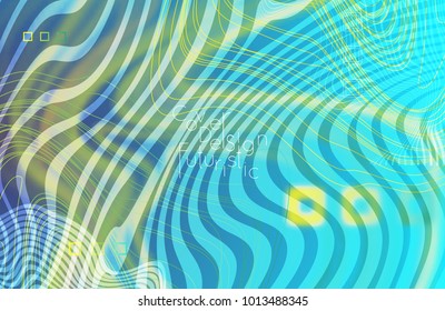 Abstract banner template with blurred curvy lines and geometric shapes. Poster with gradient neon colored  lines like tangled threads. Bright colorful shapes with marble texture.