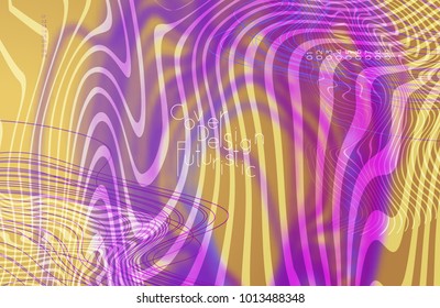 Abstract banner template with blurred curvy lines and geometric shapes. Poster with gradient neon colored  lines like tangled threads. Bright colorful shapes with marble texture.