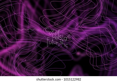 Abstract banner template with blurred curvy lines and geometric shapes. Poster with gradient neon colored  lines like tangled threads. Bright colorful shapes with marble texture.