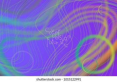 Abstract banner template with blurred curvy lines and geometric shapes. Poster with gradient neon colored  lines like tangled threads. Bright colorful shapes with marble texture.