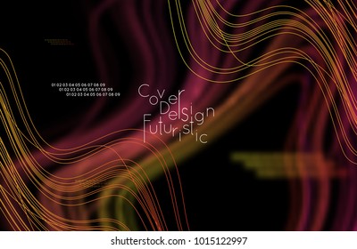Abstract banner template with blurred curvy lines and geometric shapes. Poster with gradient neon colored  lines like tangled threads. Bright colorful shapes with marble texture.